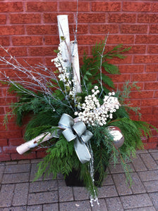 Winter Planter Insert with silver and white accents